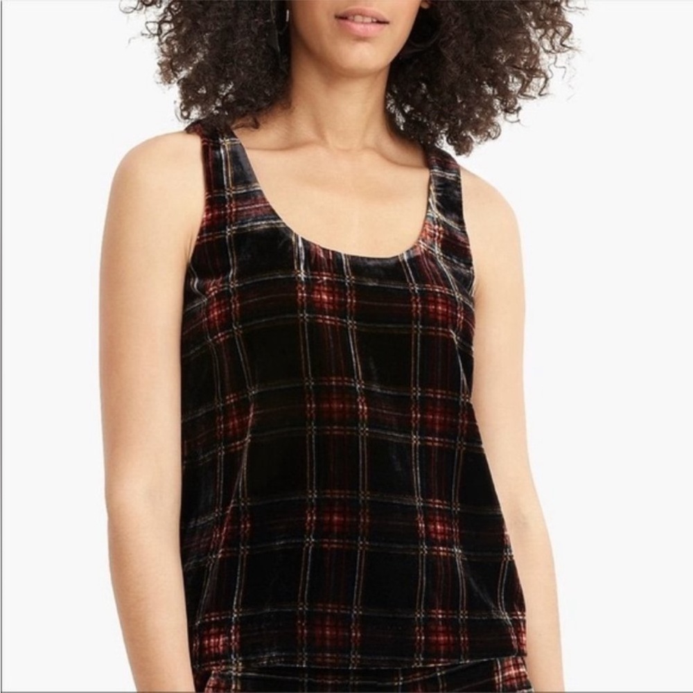 J Crew Black Velvet Plaid Tank Top Size 8